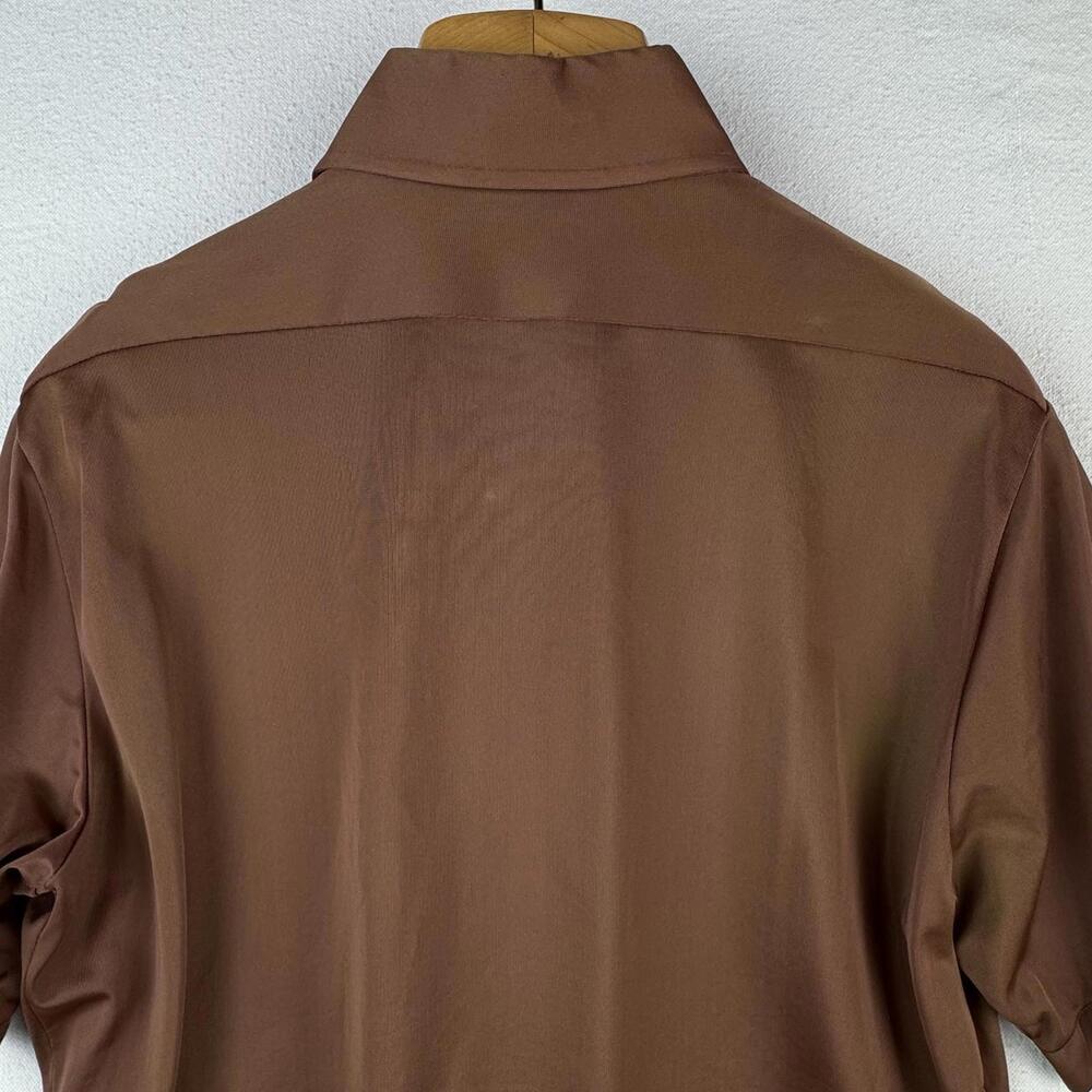 70’s Vintage‎ Bradford Mens Medium Brown Nylon Dagger Collar Shirt - Picture 6 of 9